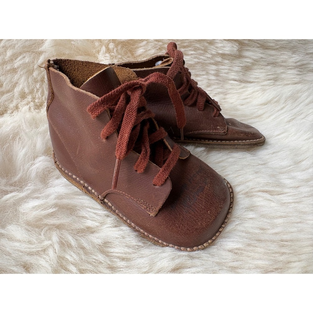 Vintage Wee Walker Junior Brown Leather Lace Up Baby Boots Shoes  Leather Doll